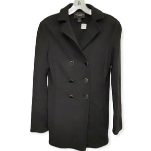 St. John Caviar Black Wool Blend Double Breasted Jacket Sz 2, EUC.